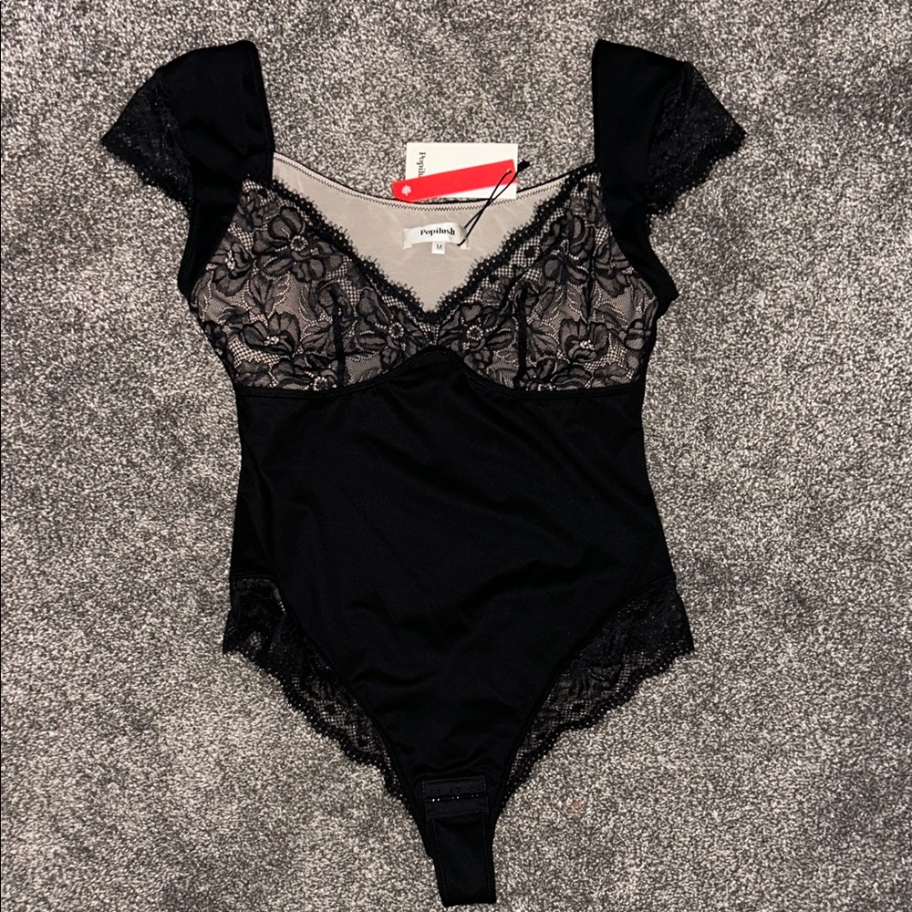Popilush black  Lace Bodysuit